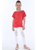 Girls\' blouse with round studs, coral NDZ8282 - Online store - Boutique